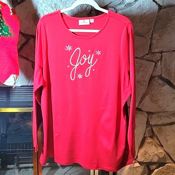 New Quacker Factory Holiday Red Long Sleeve Tunic Top Plus Size 2X - Picture 1 of 5